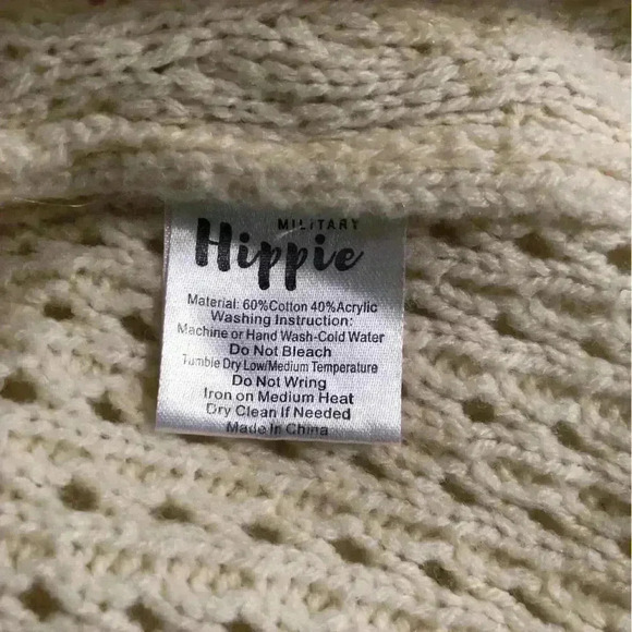 Military Hippie Small oversized Ivory chunky knit open knit sweater zipper - Picture 6 of 6